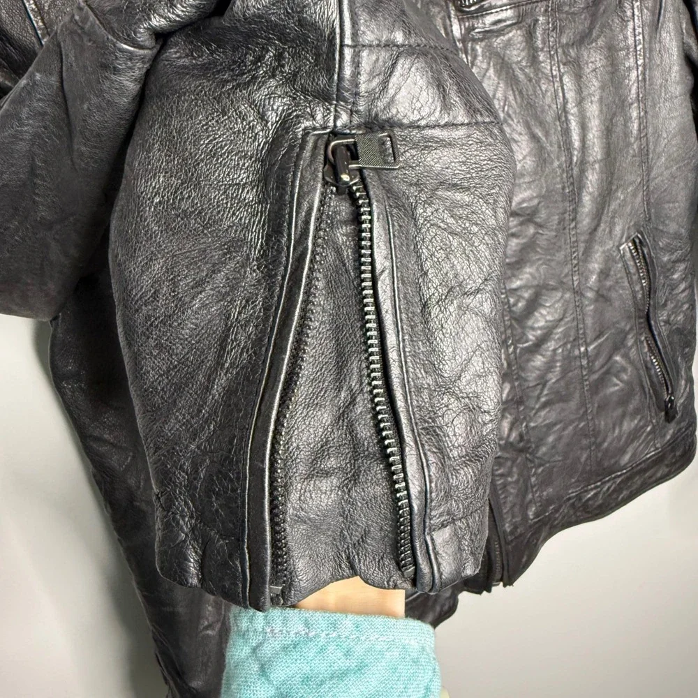 BB Levi's Capital E 2000's Cafe‎ Motorcycle Flannel Plaid Lined Leather Jacket L